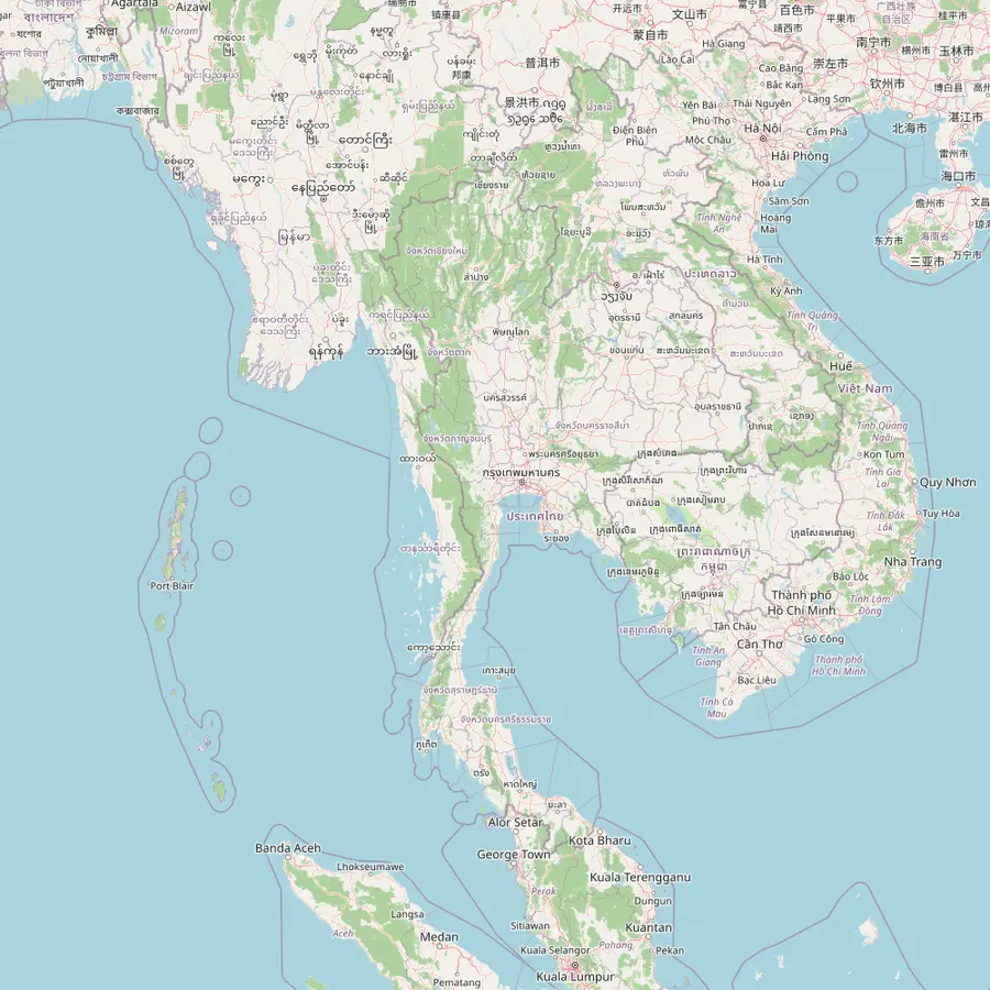 Map of Thailand with Chiang Mai, Bangkok, Pattaya, Kanchanaburi, the Western Forest Complex, Kaeng Krachan, Khao Yai, Phuket and Ko Samui
